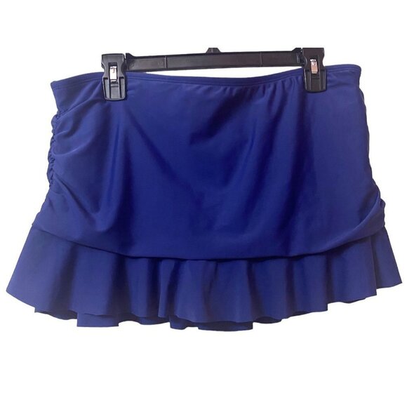 24th & Ocean Solid Mid Waist Skirted Swim Bottom Cheeky - Blue / XL - Picture 1 of 8